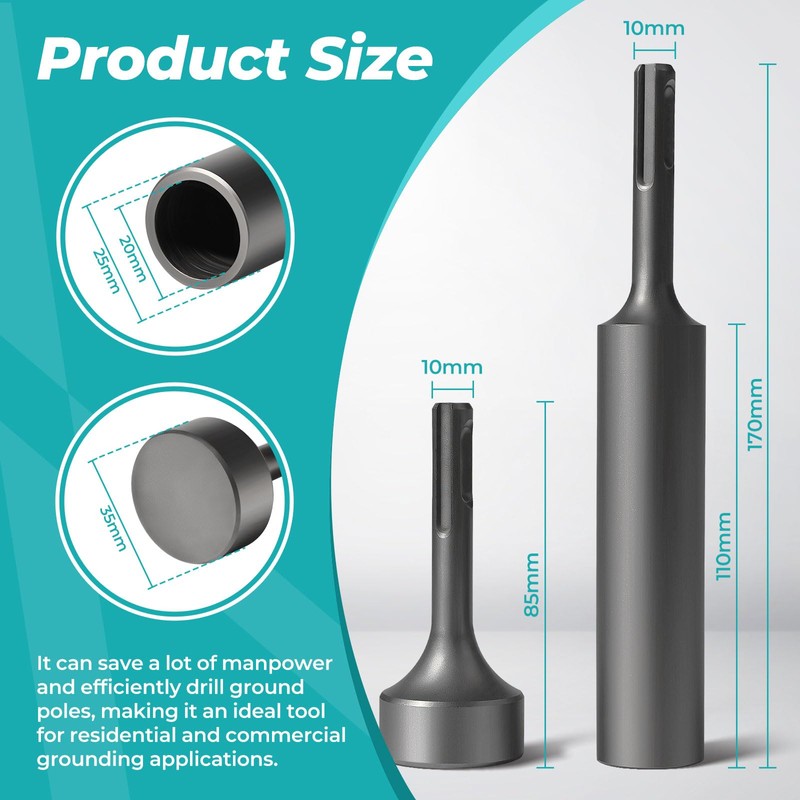 LitKiwi SDS Plus Ground Rod Driver Set,for 5/8" & 3/4"