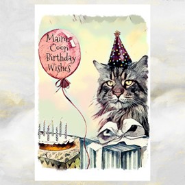 Maine Coon Cat Art Birthday Card