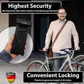 KOHLBURG 43" Heavy Duty Folding Bike Lock [Bolt Cutter Proof] for e-Bike & Bicycle – 110cm High-Security Foldable Lock with Bracket & 3 Keys – Anti-Theft for Bicycle e Scooter & Bikes