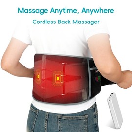 Cordless Back Mssager with 3 Heating Level, up to 58'' Lower Back Massager Heating Pad for Back, 3 Heating Levels 3 Vibration Massage