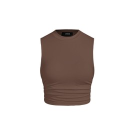 CIDER Womens Summer Tops Crop Tops for Women Womens Tank Tops Mimi Cuttrell Solid Sleeveless Ruched Crop Top: Coffee, L