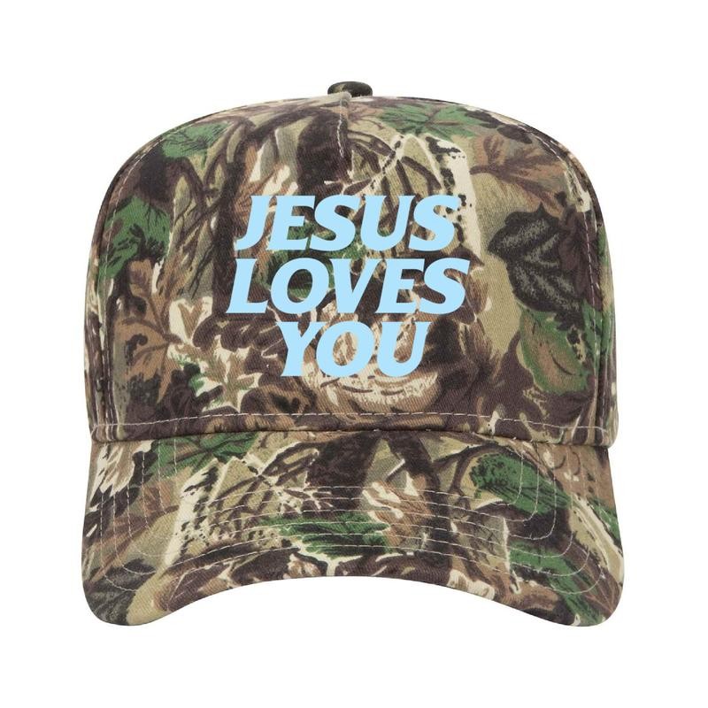 Jesus Loves You Camo Unisex Trucker Hat - Color: Orange