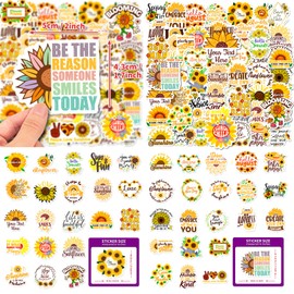 50Pcs Sunflower Water Bottle Stickers, Vinyl Scrapbook Cute Positive Letter Sticker, Waterproof Mental Health, Happy Planner for Gift for Boys & Girls, Teens, Adults Birthday Party Favors & Décor
