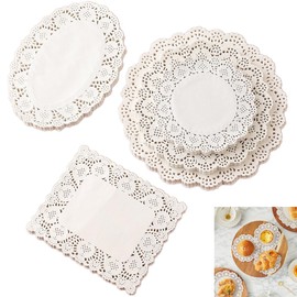 150 PCS 5 Sizes Doily Decorative placemats, White Lace Paper doilies, Oil Blotting,Disposable Food pad Paper,for Baking, Grilling, Frying, Baking Pastries, breads, Steamed Foods