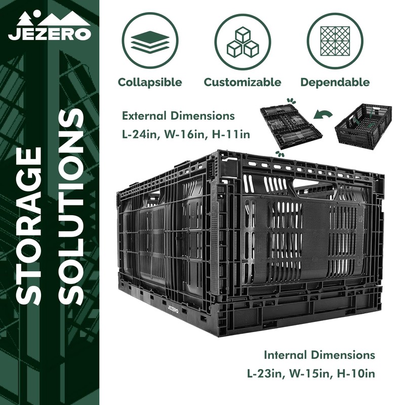 JEZERO Large Collapsible Plastic Storage Crate – Stackable Utility Bin