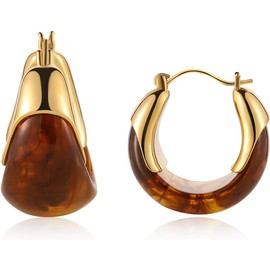 Arete de aro de resina de mbar chapados en oro de 14 quilates para mujer, de moda, hipoalergnicos, de oro grueso, regalo para lbulos sensibles