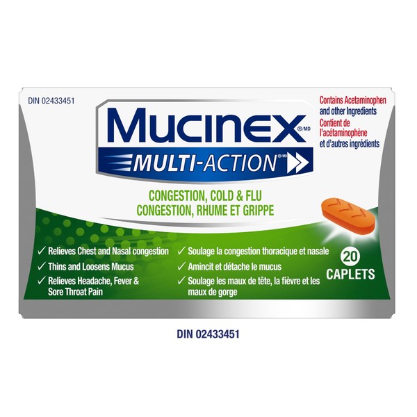 Mucinex Multi-Action Cold & Sinus Caplets, 20 count