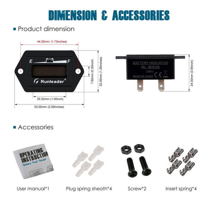 Runleader 36V Battery Fuel Gauge Meter,Battery Level Meter,Lead Acid Battery