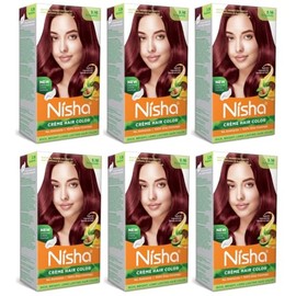 Nisha Creme Permanent Hair Color 100 percent Gray Coverage Hair Dye Pack of 6 Burgundy Vegan and Cruelty-Free Permanent Hair Color