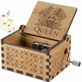 HERO LAND FAN SHOP Caja Musical de Queen Cancion Bohemian Rhapsody, Freddie Mercury, Rock, de Madera (Madera Clara)
