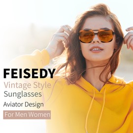 FEISEDY Retro 70s Aviator Sunglasses for Women Men, Oversized Vintage Square Shades, UV400 Sun Glasses B0267 Tortoises/Tea