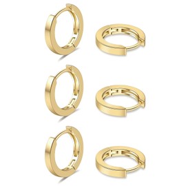 3 Pairs Gold Hoop Earrings Set 14k Gold Plated Huggie Earrings Hypoallergenic Chunky Thick Jewelry for Multiple Piercing for Women (3Paris Gold (10mm) 0192)