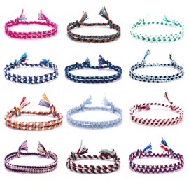 Carykon 12 Pack Friendship Bracelet Handwoven Cotton Linen Bracelet Adjustable Size Unisex(Random Color)