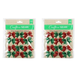 Crafters Square Mini Bows - Red and Green - 24 Mini Bows - Approximately 1 1/2 inches