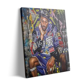 Kobe Bryant Canvas Wall Art Decor - Vibrant Tribute Painting of Lakers Champion, Inspirational Sports Artwork with Graffiti Background, Basketball Legend Mural for Home or Office Decor 11X14 inch