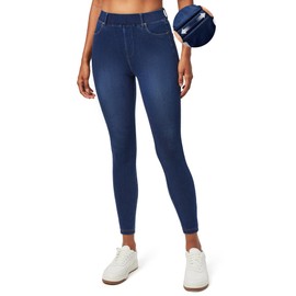 IUGA Jeggings for Women Tummy Control Stretchy Jeans for Women High Waisted Pull on Skinny Jean Leggings with Pockets Trendy, Hand-Distressed Dark Blue