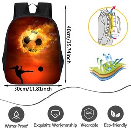 XNAUVOI Football Pattern School Bag, Flame Football Print School Bag, Football Backpack, School Bags for Children (30 x 13 x 40 cm), black, L