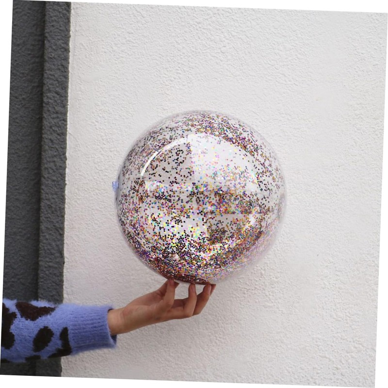 KOMBIUDA 2pcs Transparent Sequin Inflatable Beach Balls Fun Water Play
