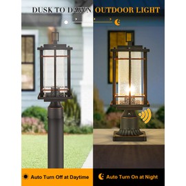 VOCLDFA Post Lights Outdoor Dusk to Dawn Pillar Light Fixture with Seeded Glass Waterproof Exterior Lamp Post Lantern Hard-Wired Pole Mount Light Outside with 3-Inch Pier Mount Adapter