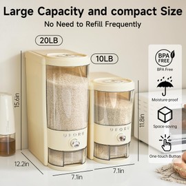 UFORU Rice Dispenser 10 lbs | Large Rice Storage Container for Kitchen&Pantry - Space-saving, Moisture & Pest-proof, BPA-Free - Dry Food Dispenser with One-Touch Dispenser & Measuring Cup for Families