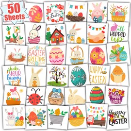 Leesgel 50 x Temporary Tattoos for Kids Easter Party Bag Fillers, Happy Easter Stickers Transfer Tattoos for Easter Decorations, Easter Gifts for Kids Egg Hunt Activities Games Prizes Treats Toys