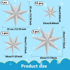 Haconba 22 Pack Christmas 3D Paper Star 7 Pointed Hanging Paper Star Lanterns Lampshade for Christmas Holiday Weddings Birthday Party Decor, 4 Size