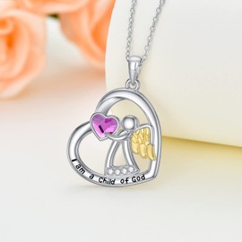 AOBOCO Sterling Silver Guardian Angel Necklace, Birthday Christening Baptism Communion Jewellery Gifts for Girls Daughter