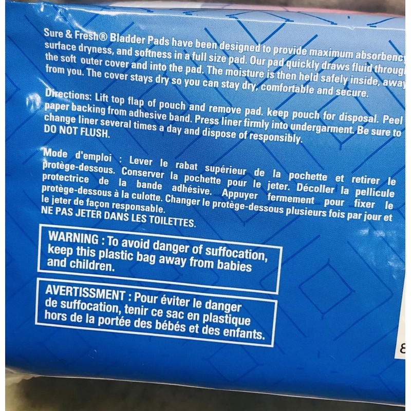 Sure & Fresh (10) Unsented Regular Bladder Pads. For Incontinence.