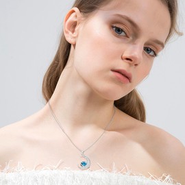 TALYKONG I Love You to The Moon and Back Necklace for Women March Birthstone Moon Necklace Mother's Day Valentines Day Birthday Christmas Gifts Jewelry for Mom Grandma (03-March)