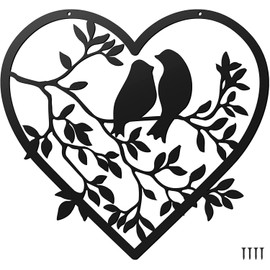 HZBAKLO Metal Bird Wall Decor, 11.8Inch Love birds on Tree Branch Wall Art, Black Wall Silhouette Art Hanging Decoration for Home Living Room Bedroom Indoor Outdoor Garden