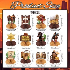 Bubaxuce Cowboy Decorations Honeycomb Table Centerpieces 12 Pieces Western Table Ornaments For Tables Wild West Cowboy Decorations 3D Western Table Accents