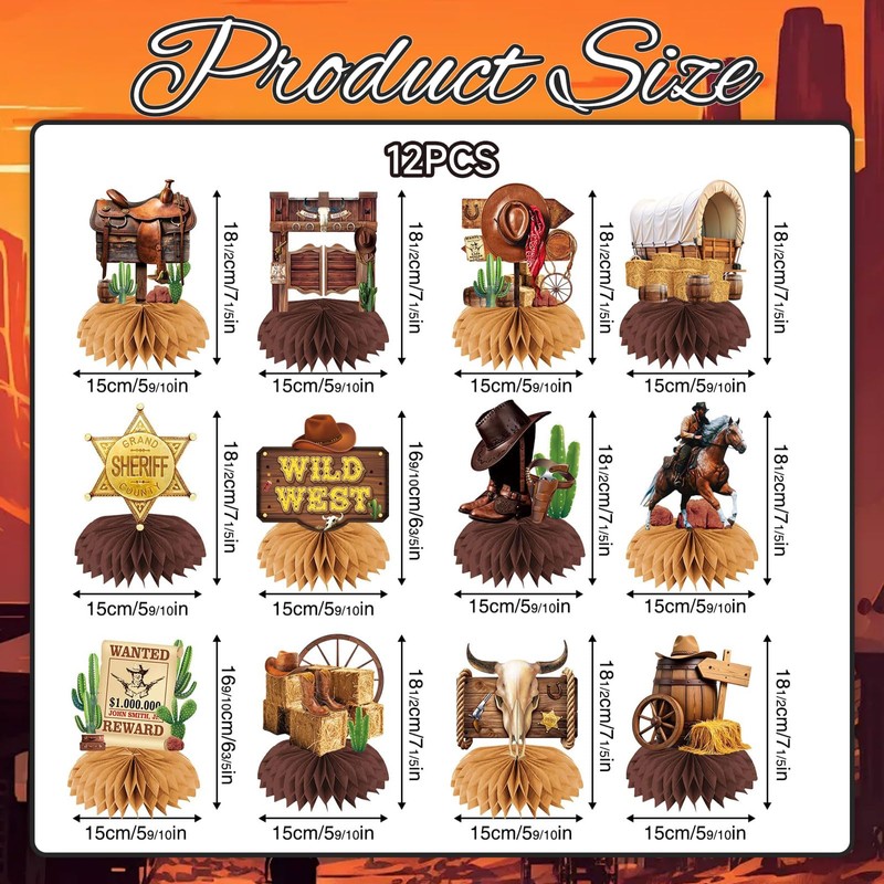 Bubaxuce Cowboy Decorations Honeycomb Table Centerpieces 12 Pieces Western Table
