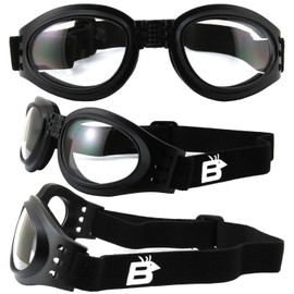 2 Pairs of Birdz Eyewear Parrot Black Folding Padded Motorcycle Goggles Clear & Smoke Lenses for Men & Women