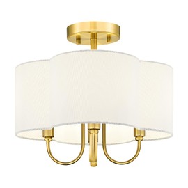 METWET Gold Semi Flush Mount Ceiling Light, 13.5" 4-Light Light Fixtures Ceiling Mount with Fabric Shade in Quatrefoil for Kitchen Nursery Entryway Hallway Bedroom, SM179-BG