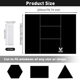 Blackout Blinds Portable Blackout Curtains 150*200cm Temporary Blackout Shades Blinds Blackout Material Stick on Window Blackout Blinds No Drill with Hook & Loop for Baby Nursery Bedroom Travel RV Car