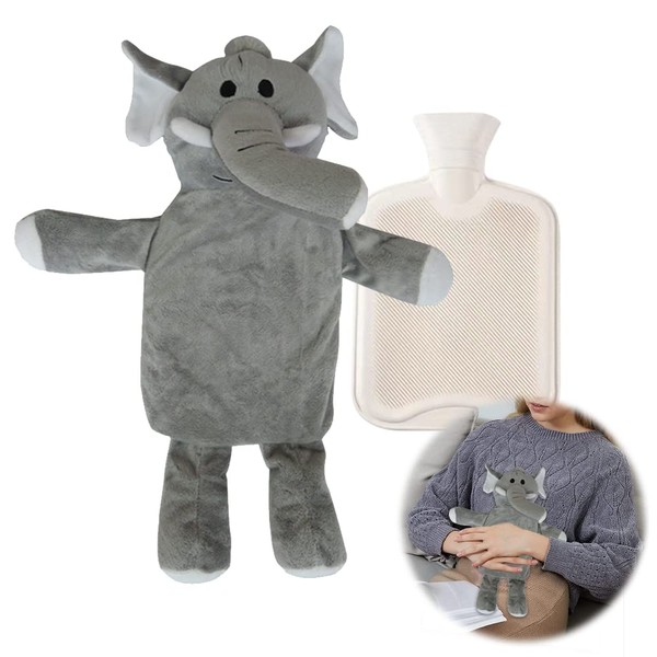Hot Water Bottle Animal 1 L, Hot Water Bottle with Cover Fluffy Animal, Hot Water Bottle Cuddly Toy, Heat Bag for Children, Thermophor Cuddly Toy, Premium Children's Hot Water Bottle, Hot Water Bottle