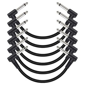 EMSTAR 6 Pack 6 Inch Guitar Patch Cables, Black Guitar Pedal Cable Effect Cable Cord, 1/4" inch TS Right Angle Guitar Patch Cable, Guitar Effect Pedal Cables