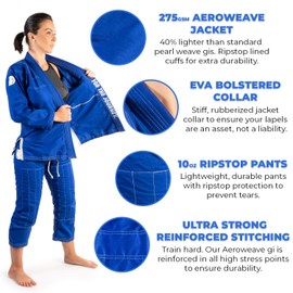 Gold BJJ Jiu Jitsu Gi - Ultra Light Women's Aeroweave - IBJJF Competition Approved Lightweight Uniform for Women (Blue, F0)