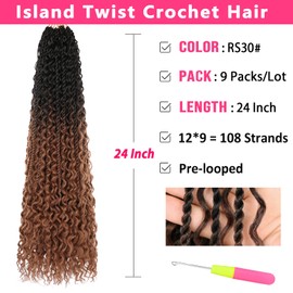 RuiYok 24 Inch Senegalese Twist Crochet Hair with Curly Ends 96 Strands Ombre Brown Island Twist Crochet Hair with Curls 9 Packs Pre-looped Boho Goddess Twist Crochet Hair for Black Women RS30#