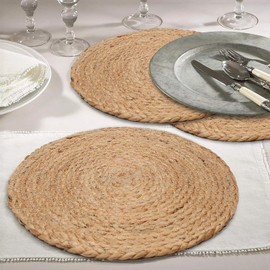 Ripaz Vogue - Jute Placemat Round Handmade Table Mat 4, 6 & 8 Piece Set Piece Round Dining Coffee Table - Natural Beige (25 x 25 cm (Set of 6 Piece))