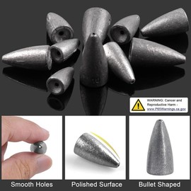 Bullet Fishing Sinkers Weights,40pcs Worm Weights Slip Sinker Assorted Set for Bass Fishing Texas Rigs Saltwater Freshwater Fishing Tackle 1/2 1/4 1/8 1/16 3/8 3/16oz - Color: 1/8oz-40pcs