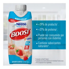 Suplemento Alimenticio Nestlé Boost Sabor Fresa Menos Azúcar 330ml