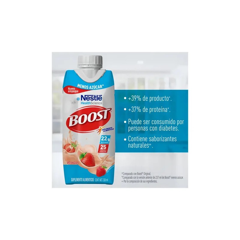 Suplemento Alimenticio Nestlé Boost Sabor Fresa Menos Azúcar 330ml
