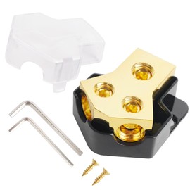 12V Power Distribution Block Car Audio Amp Splitter 2 Way 0/2/4 Gauge Input 4/6/8 Gauge Out Ground Distribution Block for Automotive Car Truck Boat Marine, 1-Pack