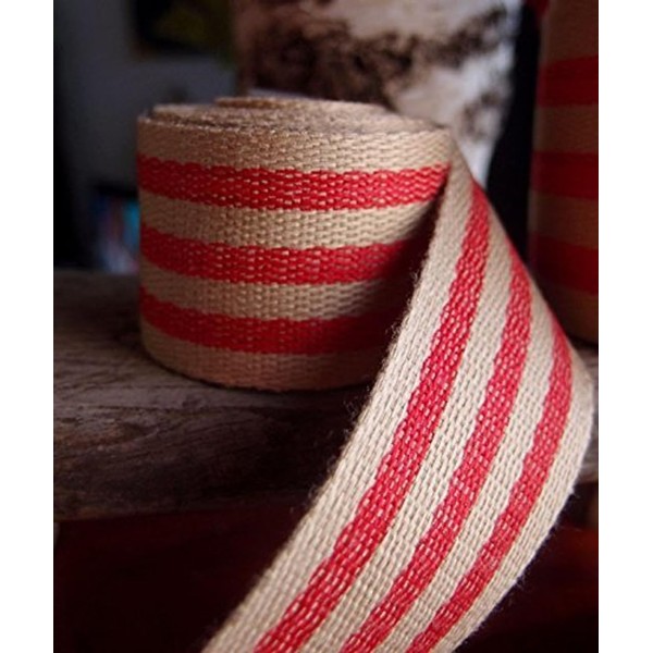 AK-Trading 1.5" inches x 10 Yards Red Striped Faux Burlap Ribbon for Decoration, Gift Wrapping & Crafting (Red Stripe)