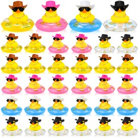 Sosation Cowboy Rubber Duck Bulk Mini Car Yellow Duckies Bath Toys Party Favor with Mini Hat Swim Circle Necklace Sunglasses Car Ornaments for Summer Birthday Swimming Supplies(48 Pcs, Novel Style)