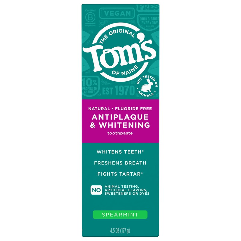 Tom’s of Maine Antiplaque and Whitening Fluoride Free Toothpaste, Spearmint