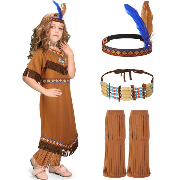 Boyiee Kids Native American Costume Set Indian Princess Outfit for Halloween Cosplay (XL)