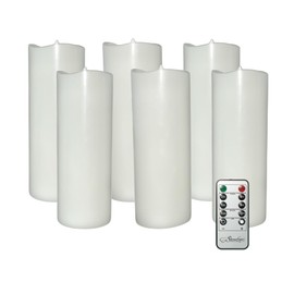 Stonebriar 6 Count White Real Wax 3x8 Flameless LED Pillar Candles with Remote and Timer