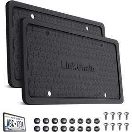 License Plate Frame,2PCS Silicone License Plate Frames with Drainage Holes, Rust-Proof, Weather-Proof and Rattle-Proof License Plate Holder for Car - Black